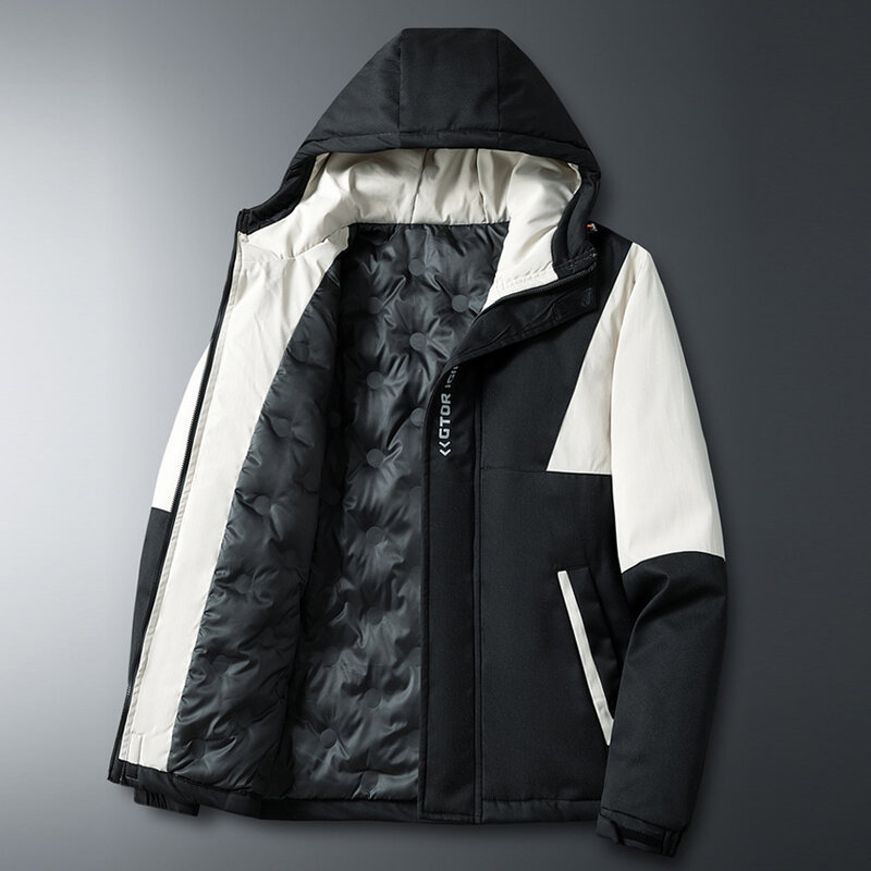 Puchowa kurtka męska zimowa kurtka pikowana Color Block płaszcze z patchworku męska puchowa kurtka zimowa czarna