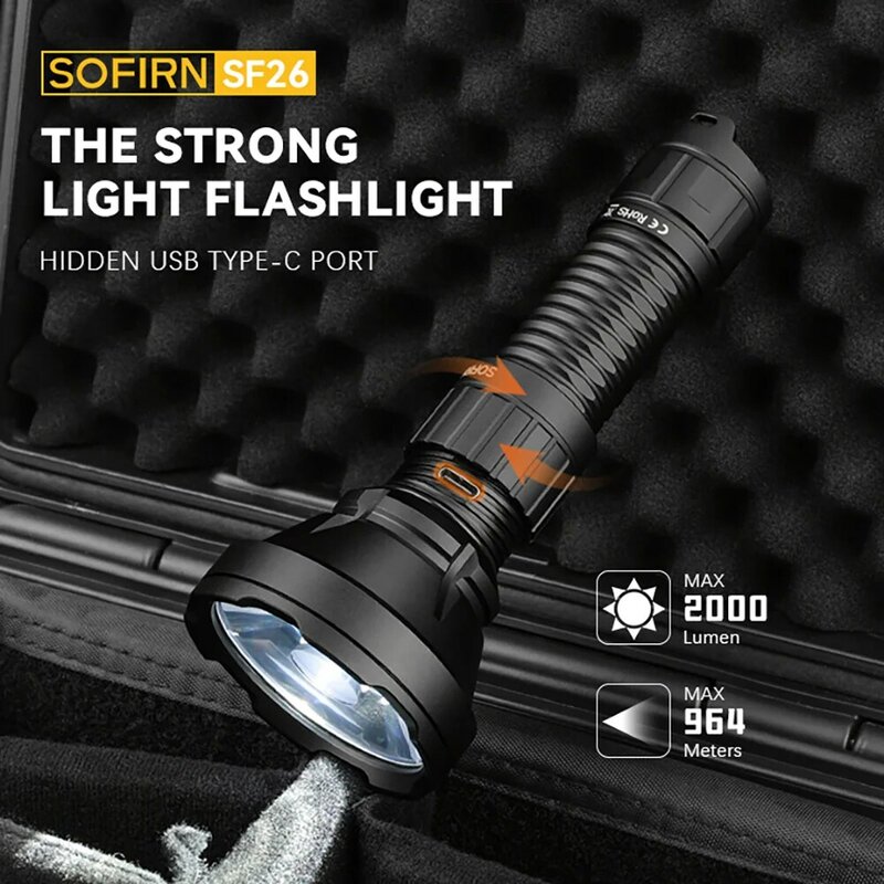 مصباح يدوي تكتيكي محمول قابل لإعادة الشحن من Sofirn ، مشعل ليد قوي ، مصباح يدوي للتخييم EDC ، نوع C ، SF26 ، 2000 لومن ، SFT40 ،