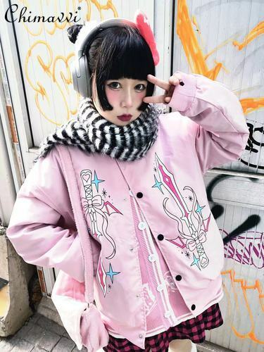 Vestes à capuche japonaises épaisses pour femmes, manteau court, style Harajuku, filles chaudes, hiver et automne, Niche Sweet Cool