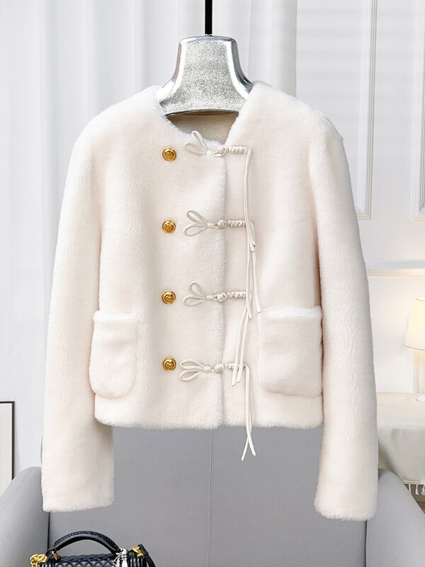 Princess dress tassel buckle 2024 winter Chinese style lamb fur integrated sheep shearing fur coat for women