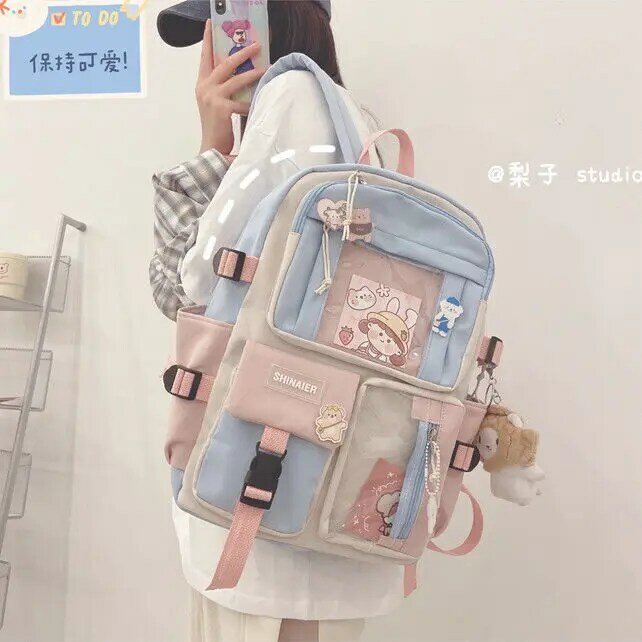 Школьный портфель для женщин, серия контрастных цветов, вместительный рюкзак в Корейском стиле для учеников младшей и старшей школы, милый ...