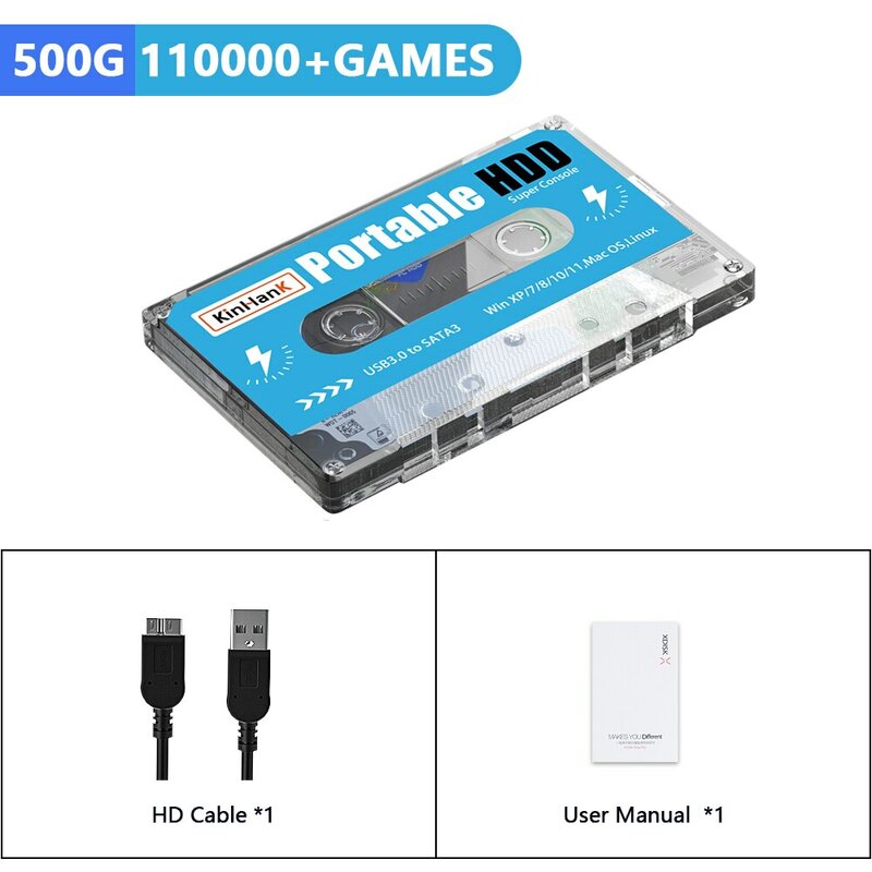 KINHANK konsol Super 500G, HDD 100000 game Video 70 emulator untuk DC/MAME/SS/NAOMI/PS2/PS1 Plug and Play Batocera OS