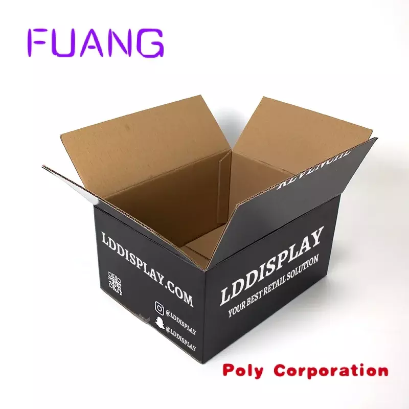 Niestandardowe niestandardowe z logo kartonowe FSC certyfikowane faliste podwójna ściana wysyłka kartonowa czarne pudełko do pakowania dla małych