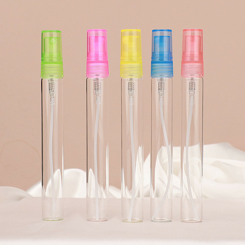 Mini botella de vidrio vacía para Perfume, frascos de vidrio finos de muestra, botella rellenable, Color aleatorio, venta al por mayor, 5ml, 10ml