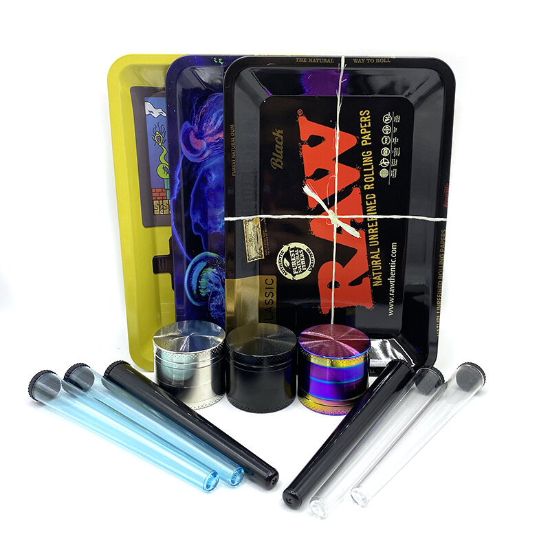 Contenedor de plástico de 115mm, herramienta para hierbas, molinillo de tabaco, Kit de Metal de 18x12,5 cm, bandeja rodante, juego de fumar