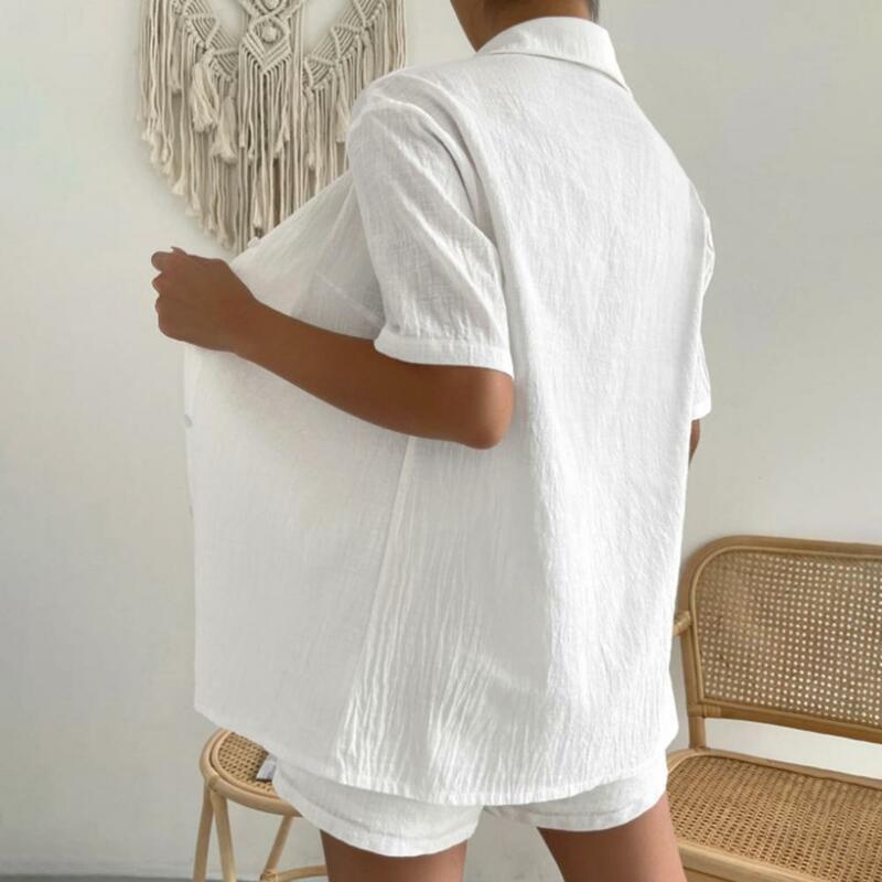 Koszula damska zestaw szortów koszula damska zestaw szortów z elastyczny ściągacz w pasie szeroką nogawką 2-częściowy strój na letnią modę