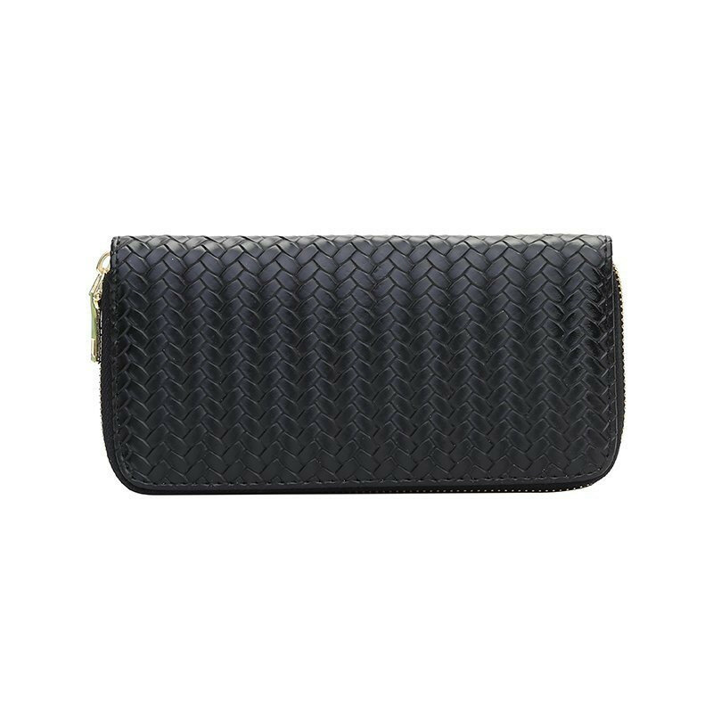 Ladies Designer Pu Leather Woven Wallet Women Fashion Long Zipper Solid Color Coin Card Square Purse Phone Bags Handbags