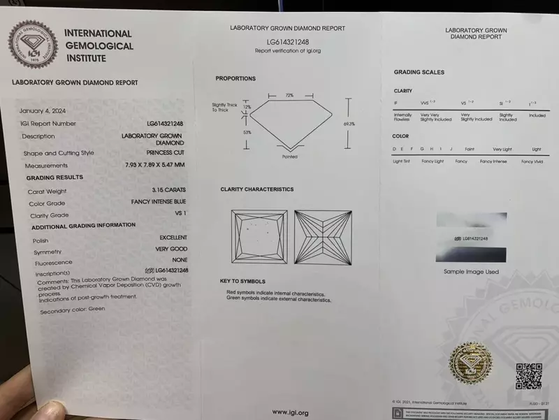 Pirmiana New 3.15ct Princess Cut Fancy Blue VS 1 EX/VG N Lab Grown Diamond IGI Certificate CVD per la creazione di gioielli fai da te