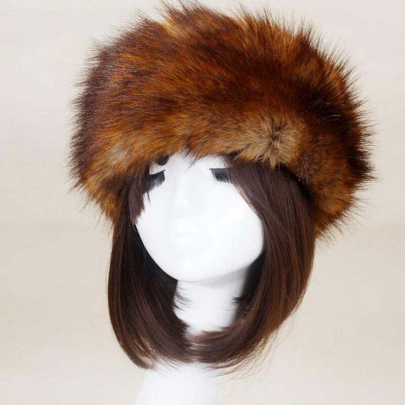 Fluffy Faux Fur Brimless Empty Top Hat Russia Outdoor Ski Windproof Thickened Furry Cap Plush Fluffy Beanies Headband Winter Hat