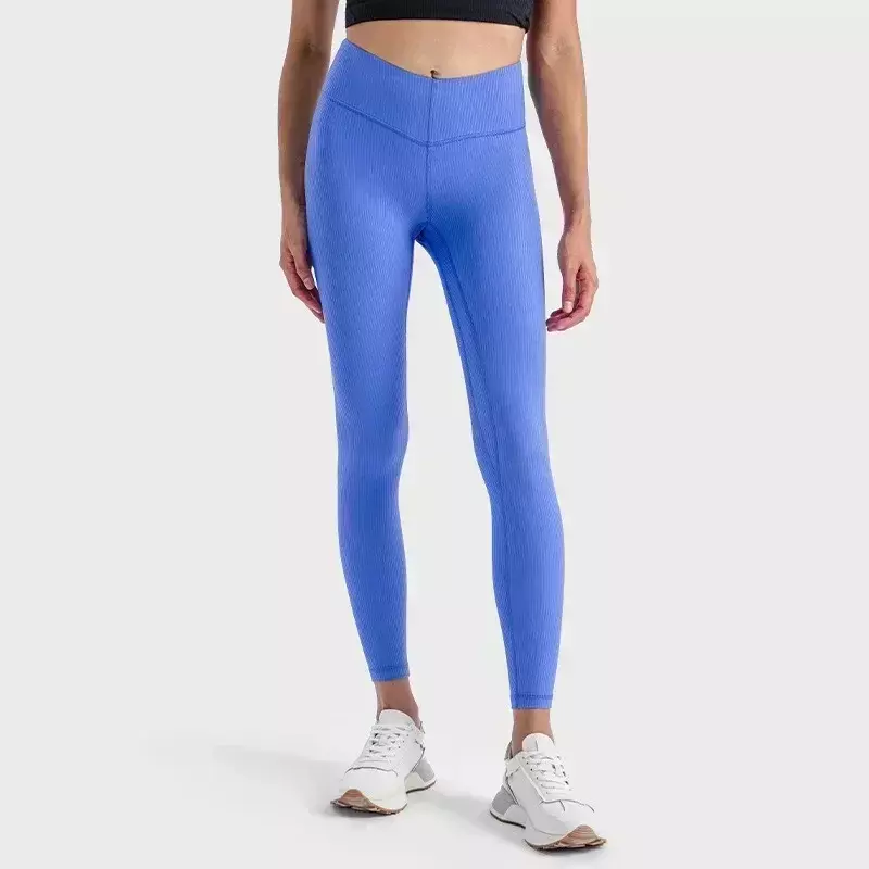 Lemon-pantalones de Yoga acanalados de cintura alta para mujer, mallas deportivas para correr, Fitness, Pilates, pantalones deportivos elásticos de elevación de cadera, medias de ejercicio