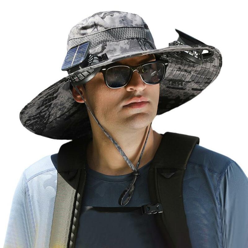 Sombrero de pesca de ala ancha para exteriores, protector Solar con ventilador, bandas de sudor de algodón, mantiene la frente seca, piezas de sombrero