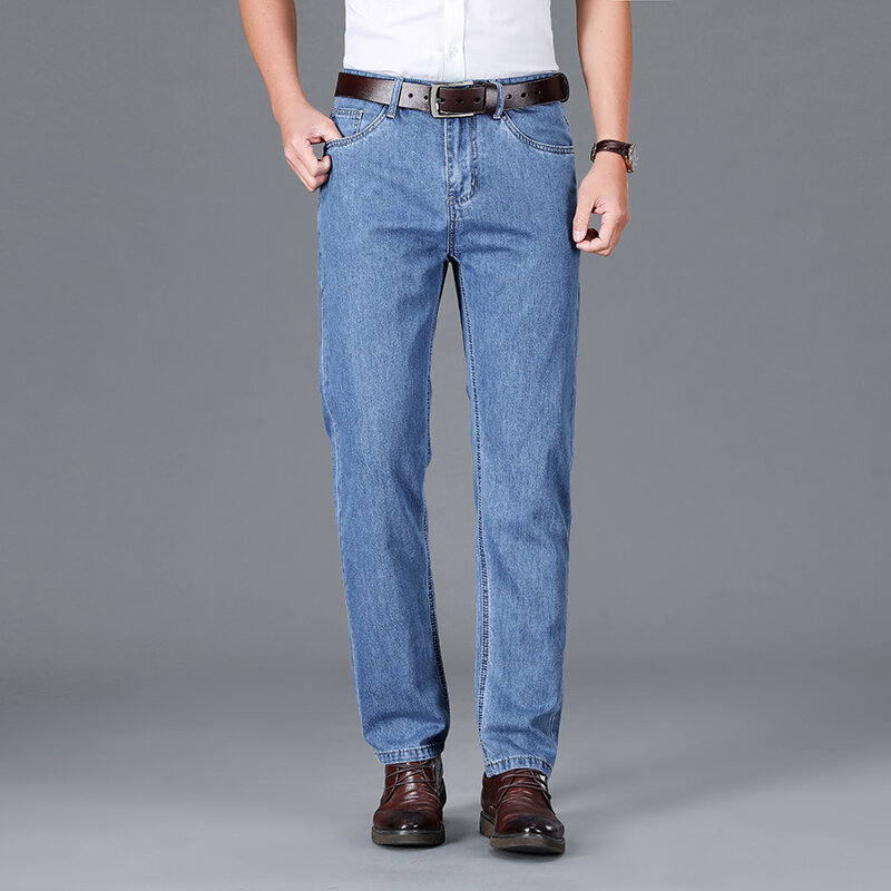 2023 Frühling Sommer hochwertige Jeans Herren Marke Denim 100% Baumwolle Herren Business lose gerade lange Hose Größe 40 42