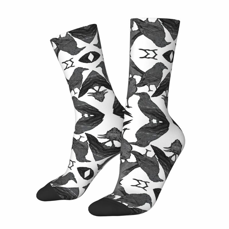 Cute Crow Pattern Socks para Unisex, Harajuku, meias super macias, todas as meias longas temporada, acessórios para presente de aniversário
