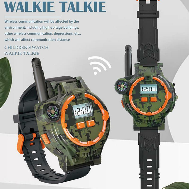 Walkie Talkie recarregável interativo para crianças, relógio, economia de energia, portátil, walky talky, brinquedo interfone verde