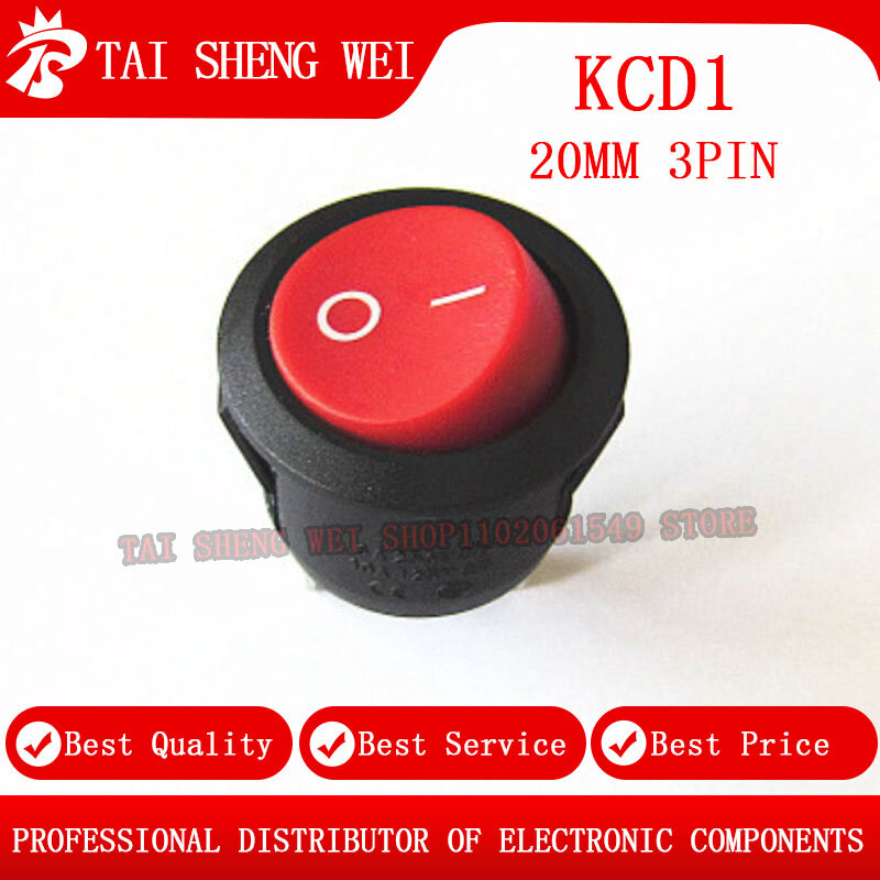 Kcd1 LEDスイッチオン/オフボタン,3ピン,丸ロッカー,防水,20mm,220v 10a 125v,1個