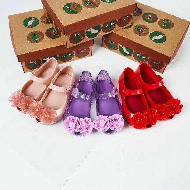 2024 Children Brand Jelly Shoes Kids Flower Fish Mouth Sandals Camellia Princess Single Shoe for girls HMI154