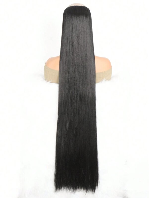 Aosihair-وصلة شعر صناعية للنساء ، فائقة الطول ، مستقيمة ، طبيعية ، سوداء ، شقراء ، مزيفة ، قطعة شعر زائفة ، 5 مشابك ، 100 سنتيمتر