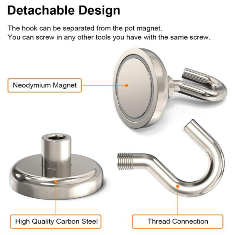 Strong Powerful Round Neodymium Magnet Hook Salvage Magnet Sea Fishing Equipments Holder Pulling Mounting Pot with Ring Hooks