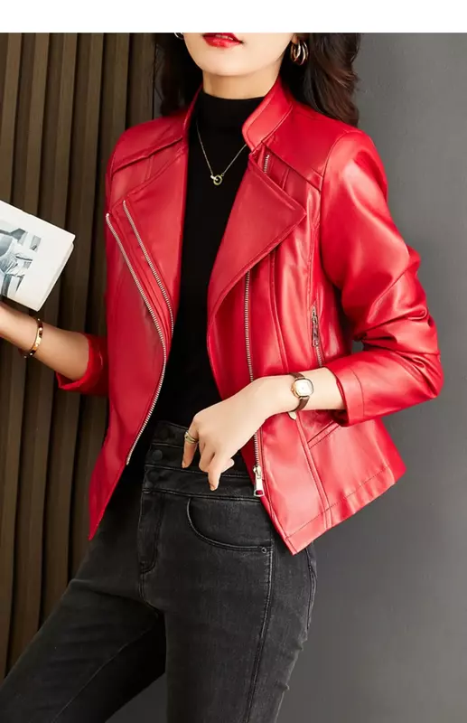 2023 Spring Autumn Leather Jackets for Women Clothes Short Slim Biker Jacket Female Casual Coat Zipper Chamarras Para Mujer