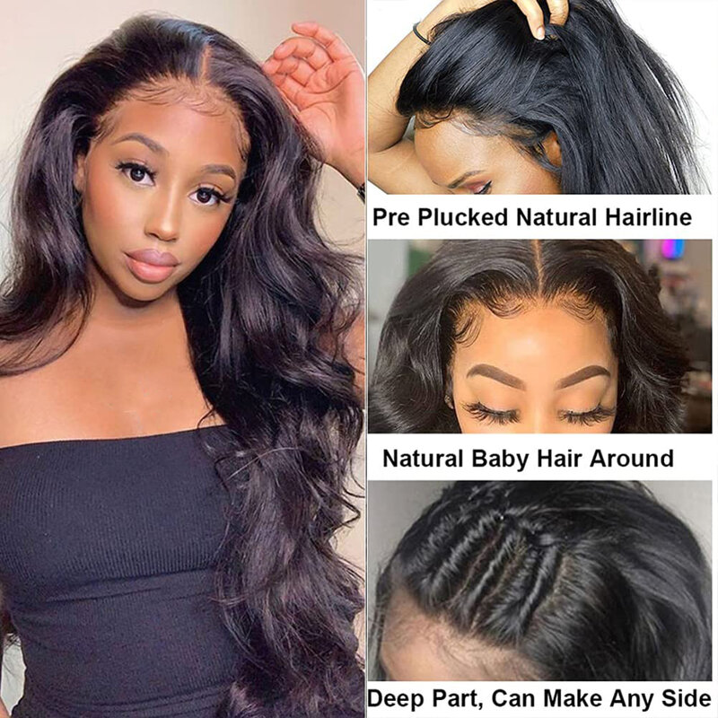 Body Wave Lace Front perucas para mulheres, cabelo humano, perucas sem cola, cabelo pré-arrancado, 13x4 HD