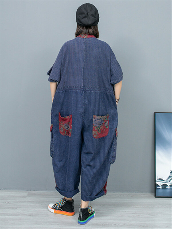 Женский джинсовый комбинезон в стиле ретро, свободный винтажный комбинезон с высокой талией, тонкие комбинезоны, лето 2024