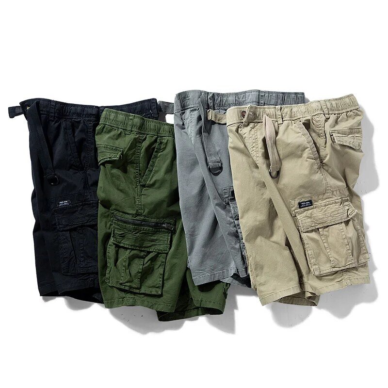 Verão homens carga multi bolso shorts dos homens casual sólido algodão elástico cintura shorts primavera basculador shorts calças masculinas dropshipping