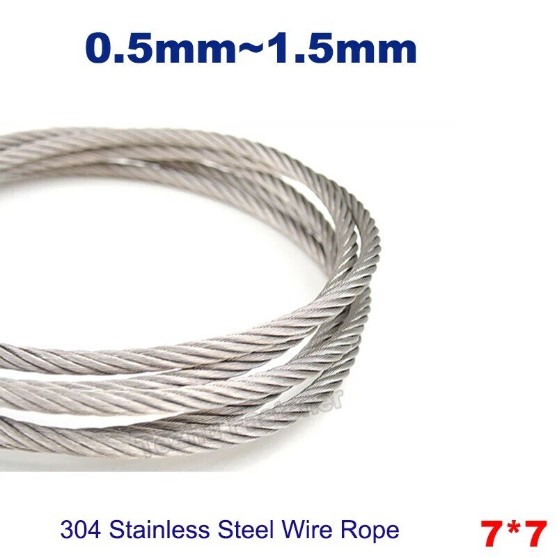 10Metres Clothesline 304 Stainless Steel Wire Rope Fishing Cable Flagpoles Retractable Soft 7*7 Dia 0.5mm~1.5mm Rustproof Coats