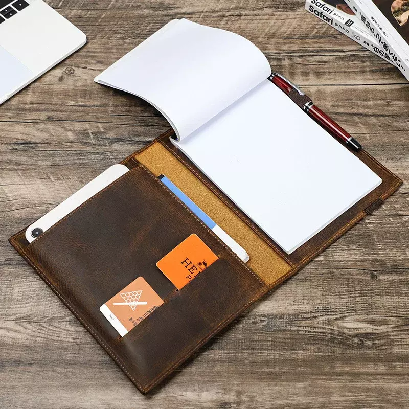 Чехол ручной работы из натуральной кожи для ноутбука A5/B5, чехол для ноутбука с несколькими карточками, перьевая ручка, аксессуары для офиса