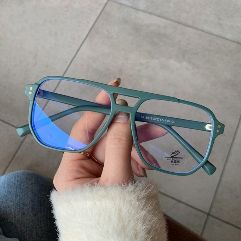 SO & EI Fashion kacamata persegi ganda TR90 wanita, kacamata bingkai bening anti-cahaya biru bingkai optik Retro untuk pria dan wanita
