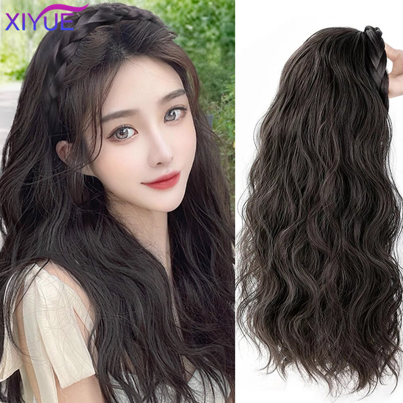 Xiyue Pruik Dames Lang Krullend Haar Hoepel Pruik Eendelig Watergolfpatroon U-Vormige Halve Hoofdbedekking Synthetische Haarverlenging
