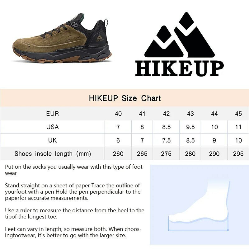 HIKEUP sepatu Hiking pria, Sneaker olahraga kulit Suede anti aus, Trekking memanjat luar ruangan, tahan lama untuk lelaki