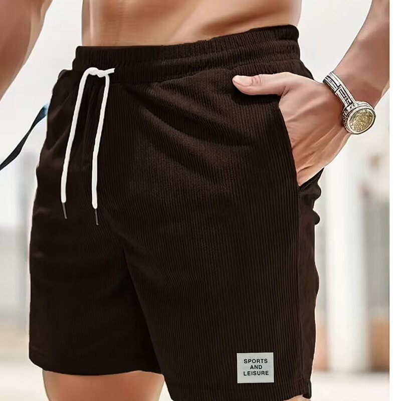 Men  Summer New Solid  Drawstring Sports Shorts Corduroy Minimalist Men's Multi Pocket Shorts Casual Pants