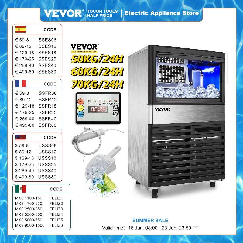 ماكينة مولد الثلج VEVOR Cube 50/60/70 KG/24H قائمة بذاتها ، ماكينة مولد الثلج بسائل شفاف 110 فولت ، الأجهزة المنزلية التجارية