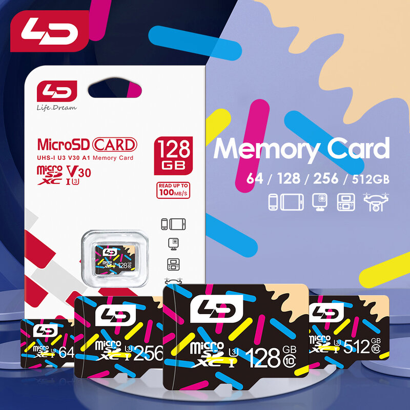 LD Ultra kartu memori mikro SD, kartu SD Ultra mikro 128GB 64GB 16GB Kelas 10 A1 256GB 4GB 8GB 32GB 512GB untuk ponsel
