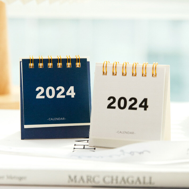 2024 Losbladige Kalender Effen Kleur Mini Desktop Papieren Kalender Dubbele Dagelijkse Planner Jaarlijkse Agenda Organizer Desk