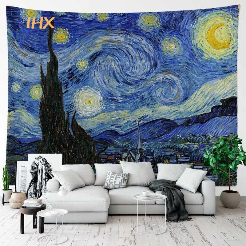 Van Gogh Tapestry Wall Hanging Bohemia Room Decor Hippie Moon Star Night Art Print Tapestry Bedroom Home Decoration Aesthetics