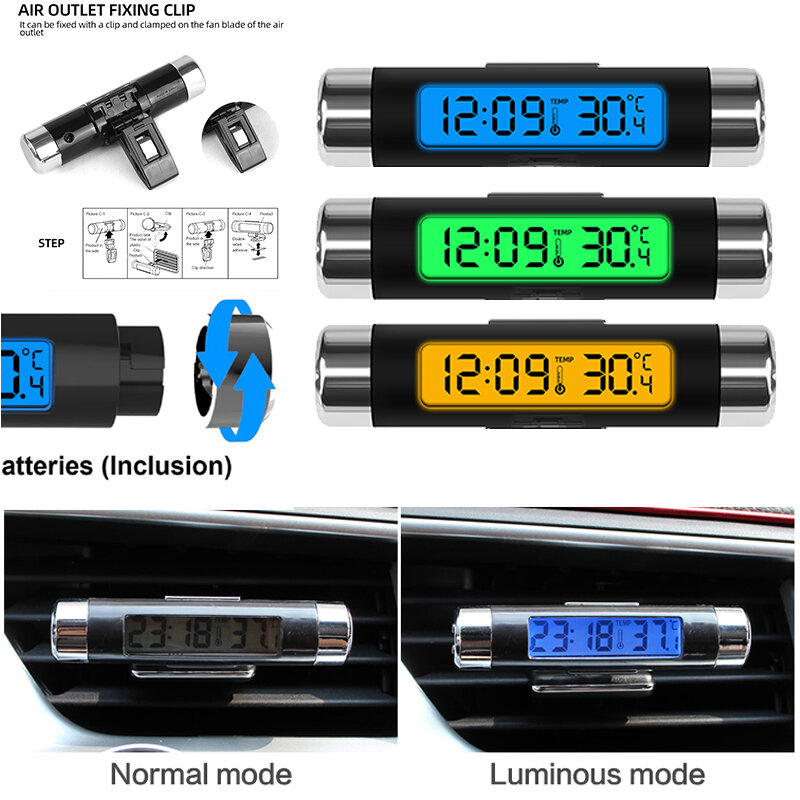 Reloj Digital LCD 2 en 1 para coche, pantalla de temperatura, reloj electrónico, termómetro, reloj de tiempo Digital para coche, accesorio para coche