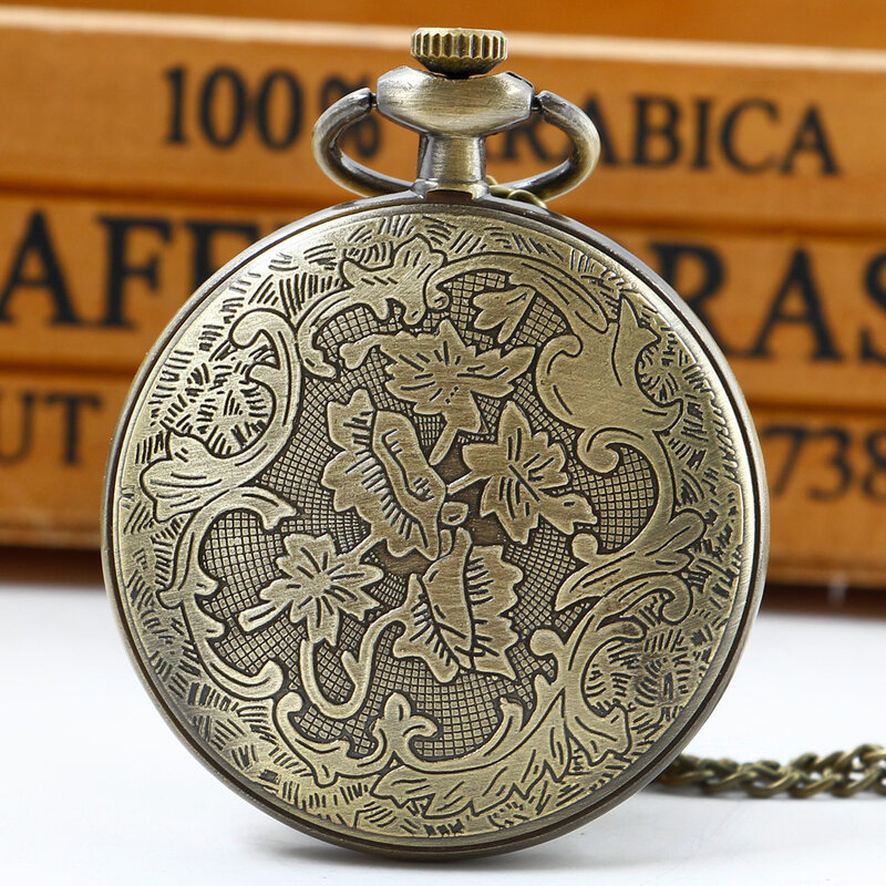 Relógio de bolso de quartzo estilo Steampunk, marrom/prata, sem design, charme vintage, colar, corrente, minimalista