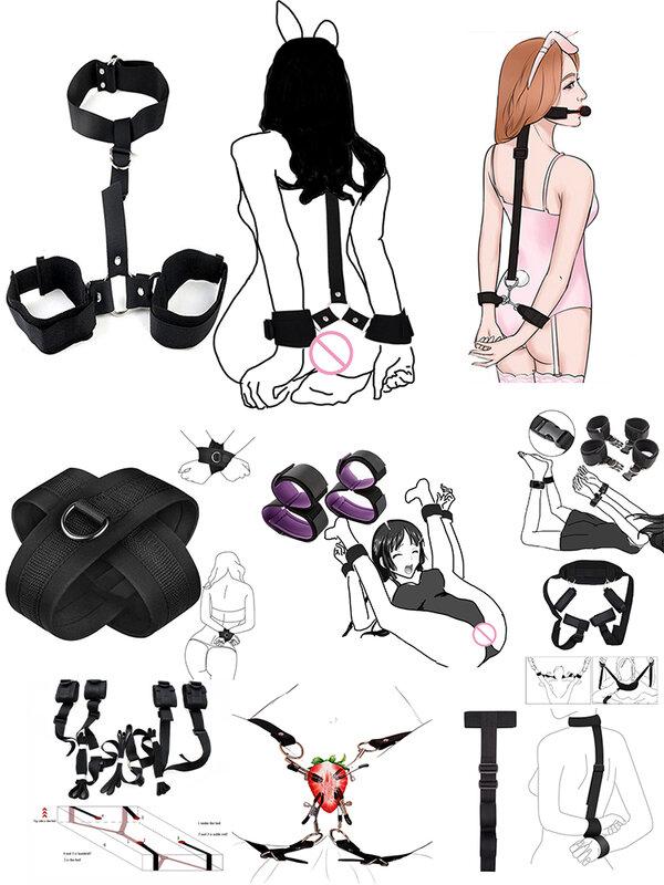 Kit de Bondage BDSM, ataduras fetiche, Juguetes sexuales eróticos para parejas, collares de esclavo de vendaje, esposas de bendición, juego maestro para adultos