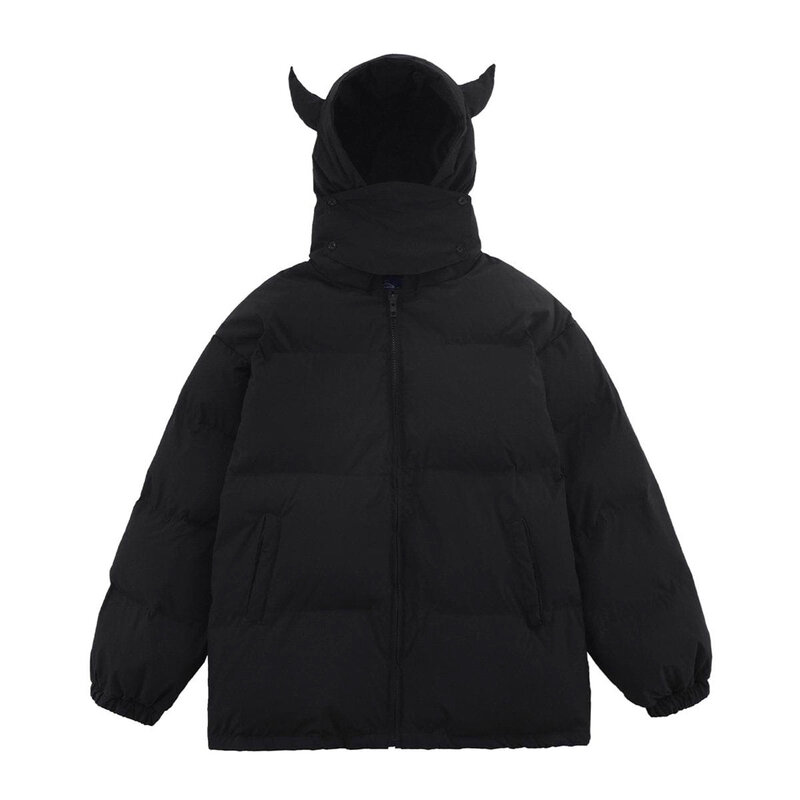 Пуховик с капюшоном Devil Horn, зимняя женская стеганая куртка на молнии с длинным рукавом, топы, мягкая теплая одежда, уличная одежда