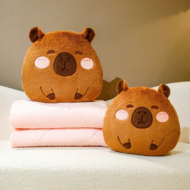 Oreiller en peluche Kawaii 3 en 1 pour enfants, peluche capybara, animal avec couverture, peluche chaude d'hiver, jouet de souris, cadeau de dessin animé pour garçon, 30cm