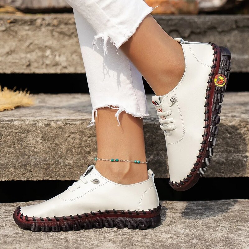 2022 New Spring Casual Women Shoes Platform Loafers 2022 Lace Up Leather Flats Slip-On Mom Shoe Mujer Zapatos Chaussure Femme