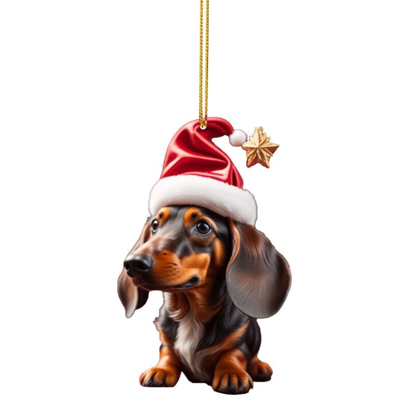Christmas Dachshund Ornaments Acrylic Christmas Tree Sausage Dog Hanging Ornamen