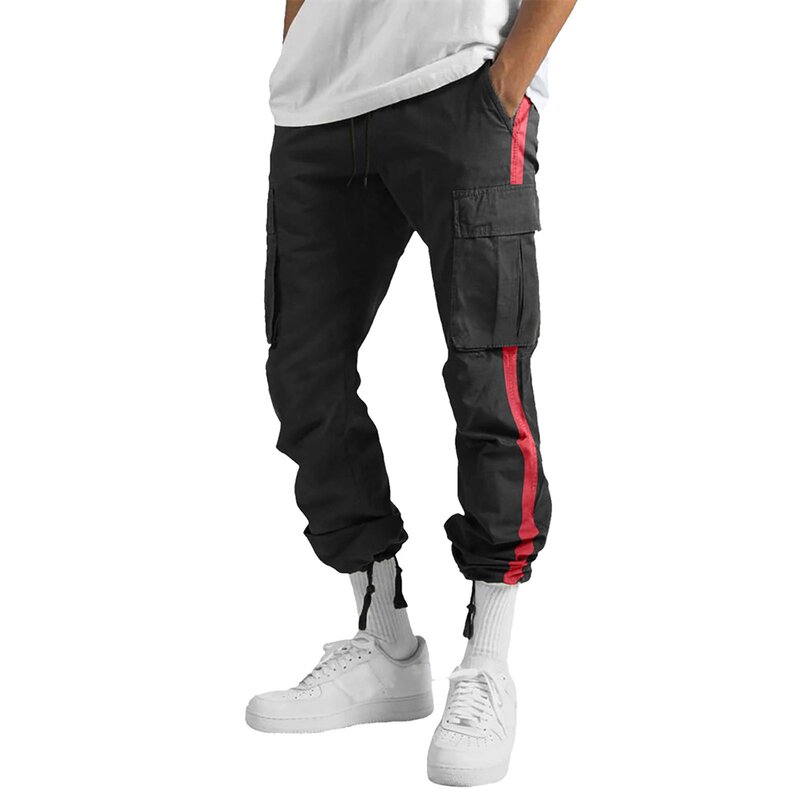Pantalones Cargo ajustados para Hombre, pantalón de pierna recta, color negro, informal, a la moda