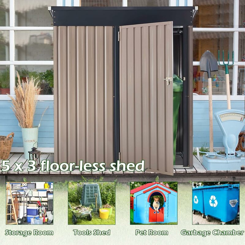 5'x3 Outdoor Storage Shed, Small Metal Shed (16.6 Sq.Ft Land) with Design of Lockable Door, Utility and Tool Storage for Garden