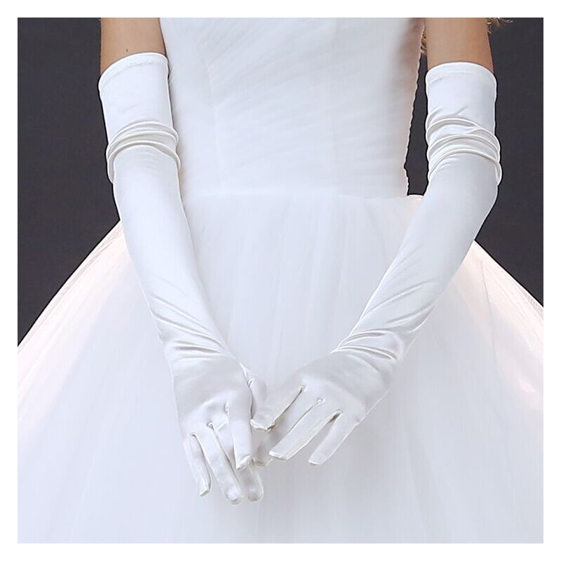 Jesienne i zimowe nowe satynowy białe rękawiczki ślubne zwykły cały palec rękawiczki ślubne ślub białe rękawiczki wydajność