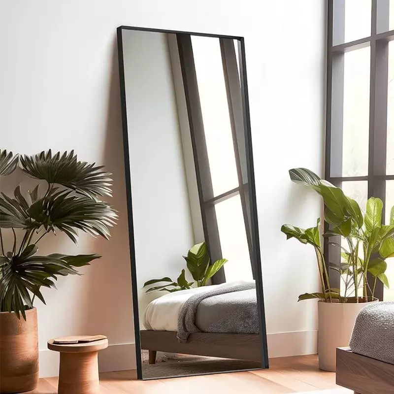 Полноразмерное зеркало, подвесное или прислоненное к стене, большое прямоугольное зеркало для гардероба, черное (Кованое железо), 63x20 дюймов