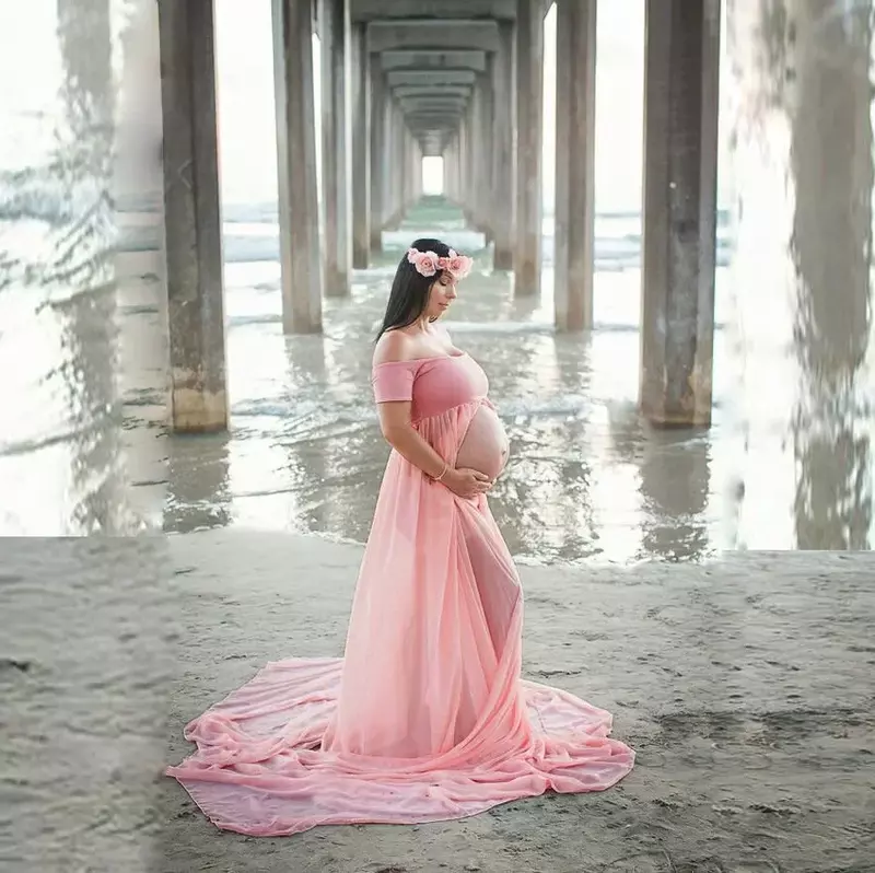 Baumwolle Mutterschaft Kurzarm Kleider für Fotoshooting Schwangerschaft Fotografie Requisiten Maxi kleid Kleider für schwangere Frauen Kleidung