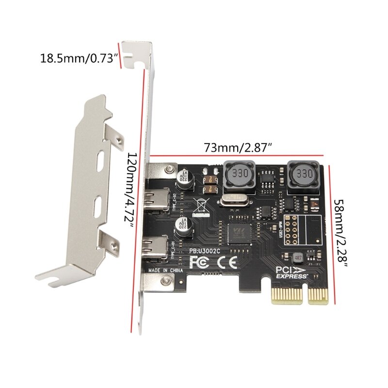 2 พอร์ต USB Type-C PCIe Add-On Adapter Card-USB C USB3.1 PCIEx1 การ์ด Dropship