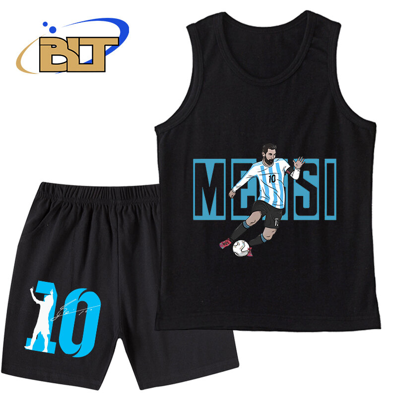 Messi-Chaleco deportivo con estampado para niños, conjunto de 2 piezas, chaleco y pantalones, adecuado para verano